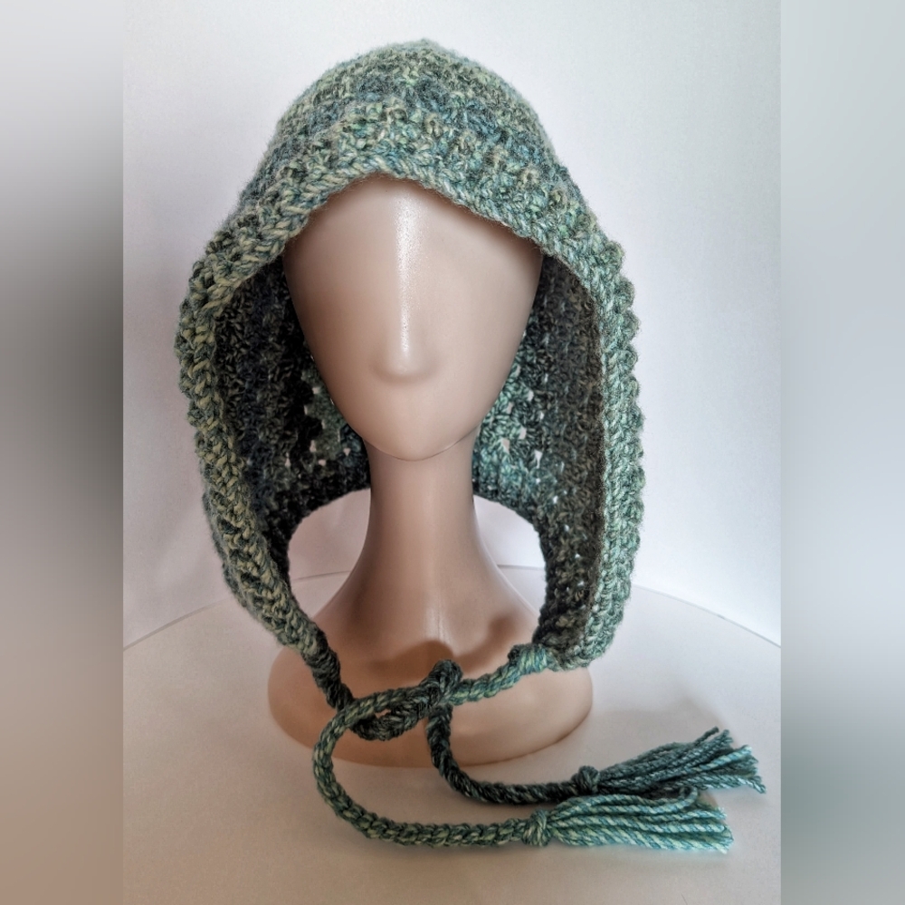 NWOT Handcrafted Crochet hood, Rosemary